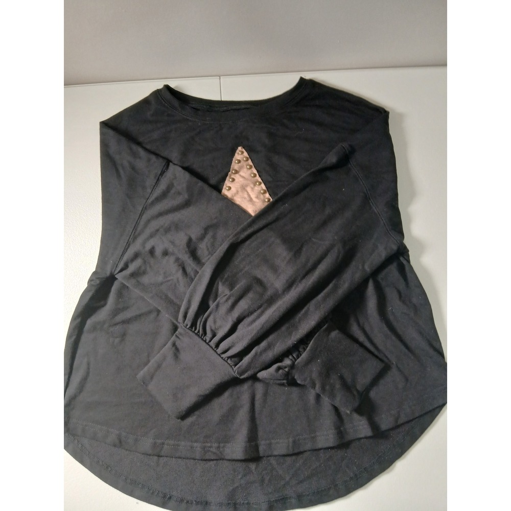 Women Black Balloon Sleeve Star Studded Patch Knit Top Small